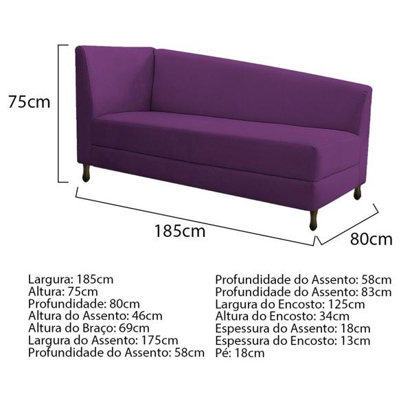 Imagem de Kit Diva Recamier Heitor 185cm Lado Direito e 02 Poltronas Luiza Suede - Doce Sonho Móveis