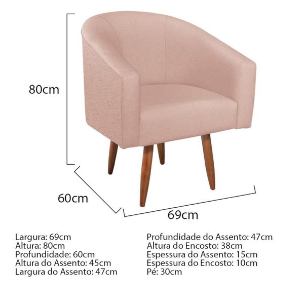 Imagem de Kit Diva Recamier Heitor 185cm Lado Direito e 02 Poltronas Luiza Suede Rosê - Amarena Móveis