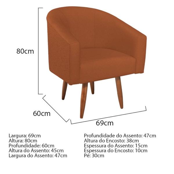 Imagem de Kit Diva Recamier Heitor 185cm Lado Direito e 02 Poltronas Luiza Suede Terracota - Amarena Móveis