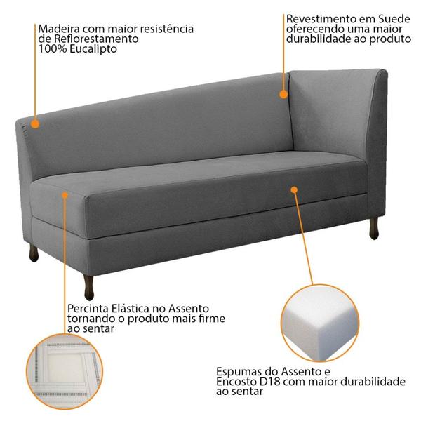 Imagem de Kit Diva Recamier Heitor 185cm Lado Esquerdo e 02 Poltronas Luiza Suede Cinza - Amarena Móveis