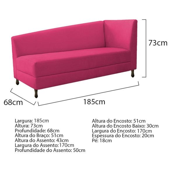 Imagem de Kit Diva Recamier Heitor 185cm Lado Esquerdo e 02 Poltronas Luiza Suede Pink - Amarena Móveis