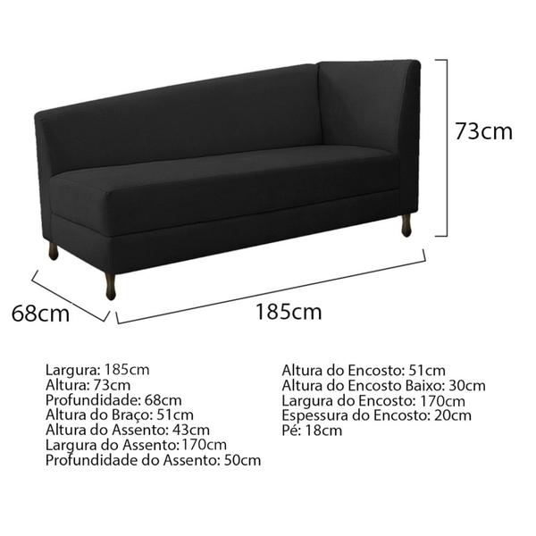 Imagem de Kit Diva Recamier Heitor 185cm Lado Esquerdo e 02 Poltronas Luiza Suede Preto - Amarena Móveis