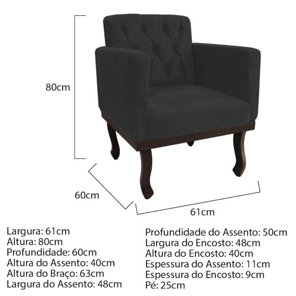 Imagem de Kit Diva Recamier Juliana 120cm Lado Direito e 01 Poltrona Classic Corano Preto - Amarena Móveis