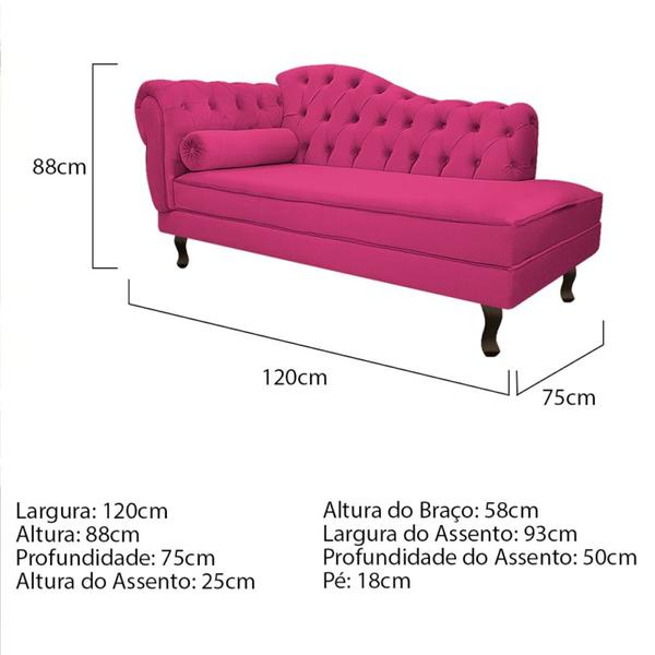 Imagem de Kit Diva Recamier Juliana 120cm Lado Direito e 1 Poltrona Classic Suede Pink - Amarena Móveis