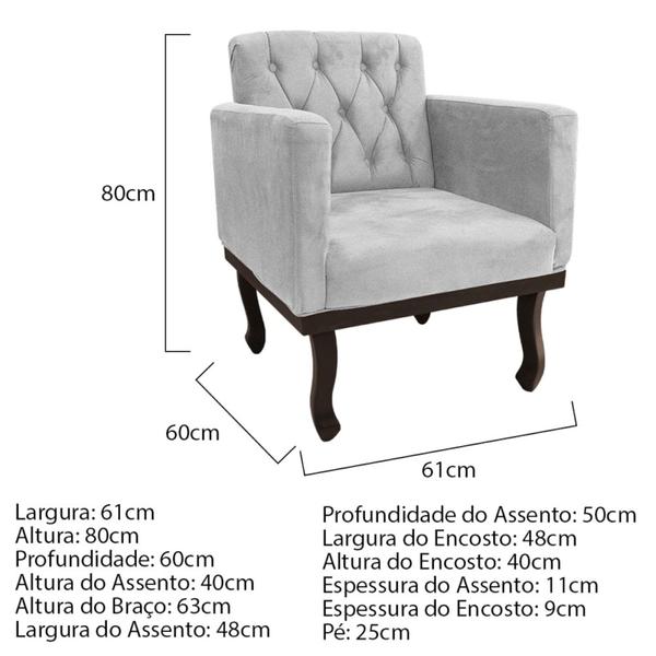 Imagem de Kit Diva Recamier Juliana 120cm Lado Direito e 2 Poltronas Classic Linho Cinza Claro - Amarena Móveis