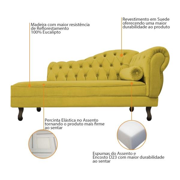 Imagem de Kit Diva Recamier Juliana 120cm Lado Esquerdo e 2 Poltronas Classic Suede Amarelo - Amarena Móveis