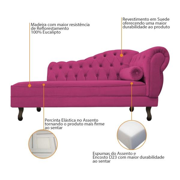 Imagem de Kit Diva Recamier Juliana 120cm Lado Esquerdo e 2 Poltronas Classic Suede Pink - Amarena Móveis