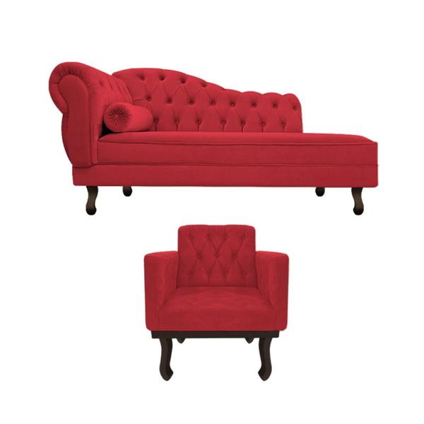 Imagem de Kit Diva Recamier Juliana 130cm Lado Direito e 01 Poltrona Classic Suede Vermelho - Amarena Móveis