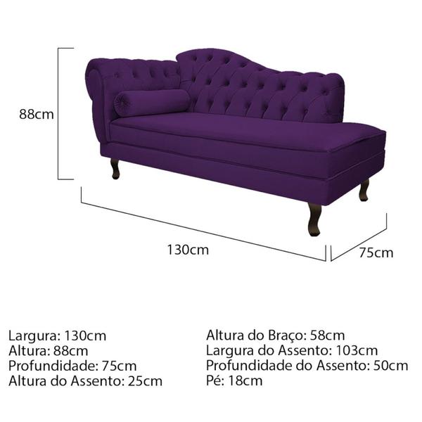 Imagem de Kit Diva Recamier Juliana 130cm Lado Direito e 02 Poltronas Classic Suede Roxo - Amarena Móveis