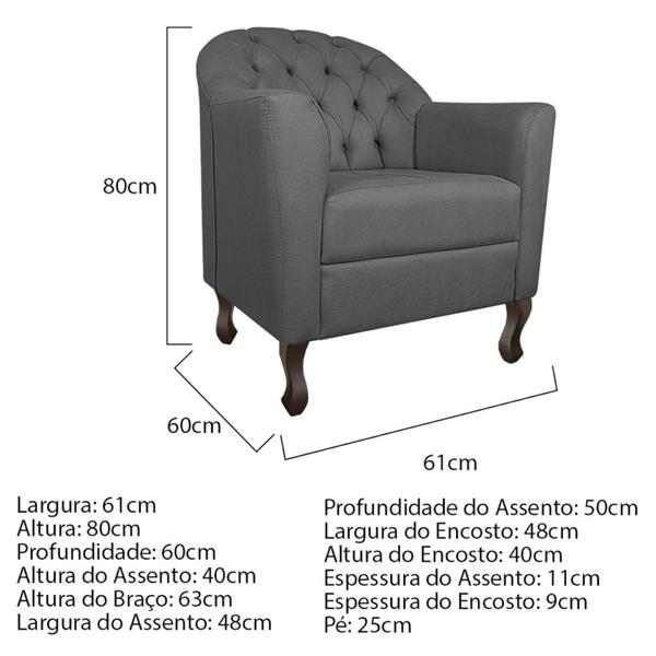 Imagem de Kit Diva Recamier Juliana 130cm Lado Direito e 02 Poltronas Julia Corano Cinza - Amarena Móveis