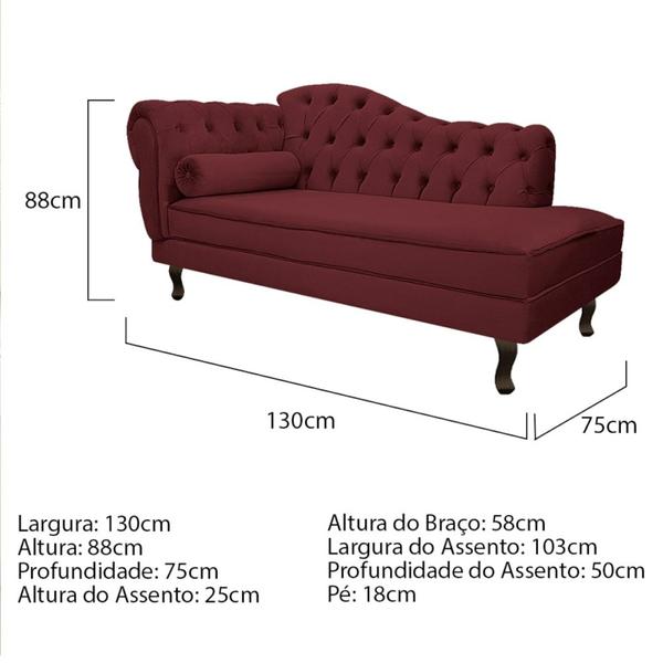 Imagem de Kit Diva Recamier Juliana 130cm Lado Direito e 02 Poltronas Julia Suede Bordô - Amarena Móveis