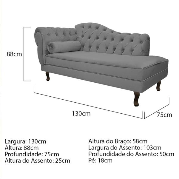 Imagem de Kit Diva Recamier Juliana 130cm Lado Direito e 02 Poltronas Julia Suede Cinza - Amarena Móveis