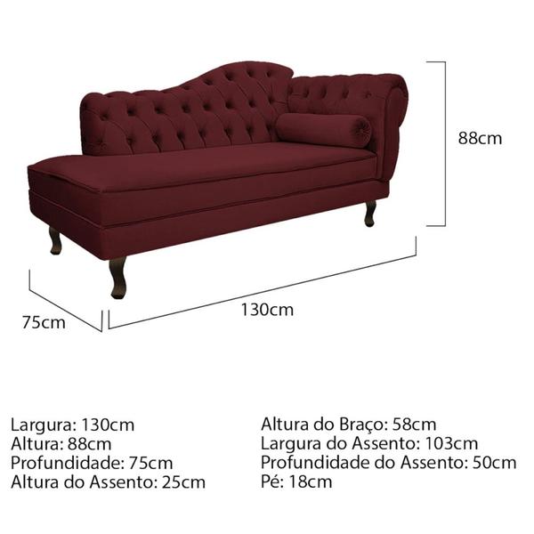 Imagem de Kit Diva Recamier Juliana 130cm Lado Esquerdo e 01 Poltrona Classic Suede Bordô - Amarena Móveis