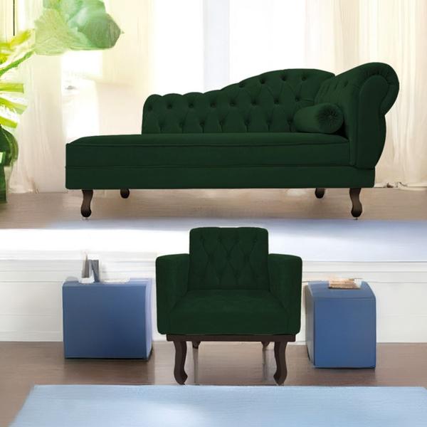 Imagem de Kit Diva Recamier Juliana 130cm Lado Esquerdo e 01 Poltrona Classic Suede Verde - Amarena Móveis