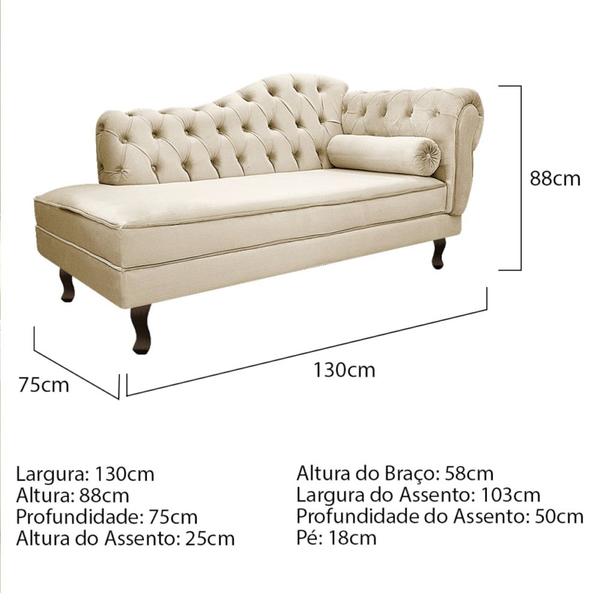 Imagem de Kit Diva Recamier Juliana 130cm Lado Esquerdo e 02 Poltronas Julia Corano Bege - Amarena Móveis