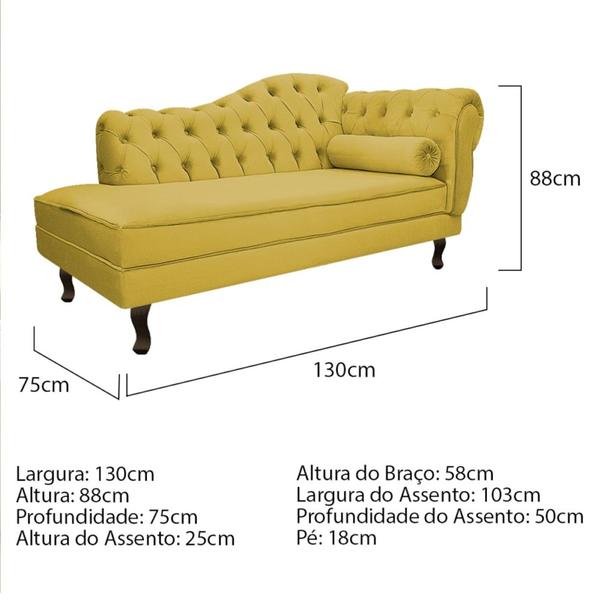 Imagem de Kit Diva Recamier Juliana 130cm Lado Esquerdo e 02 Poltronas Julia Suede Amarelo - Amarena Móveis