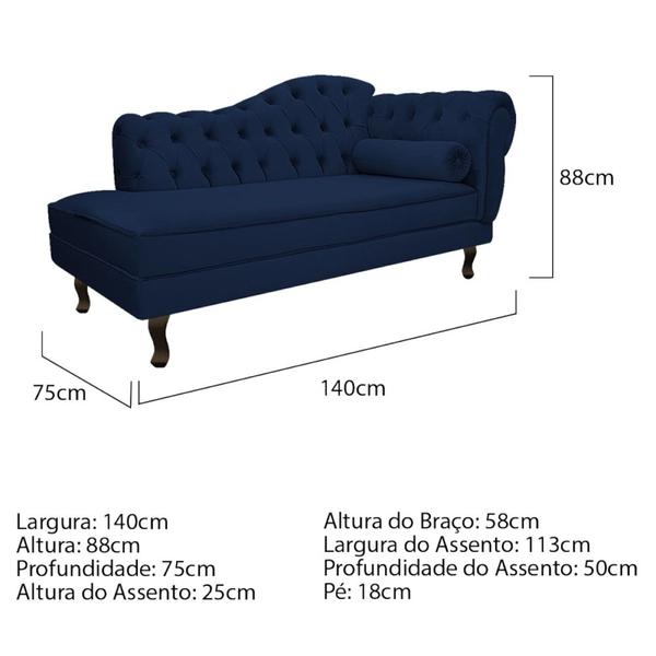 Imagem de Kit Diva Recamier Juliana 140cm Lado Esquerdo e 01 Poltrona Classic Suede Azul Marinho - Amarena Móveis