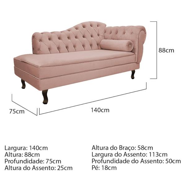 Imagem de Kit Diva Recamier Juliana 140cm Lado Esquerdo e 01 Poltrona Classic Suede Rosê - Amarena Móveis