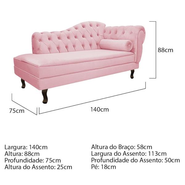 Imagem de Kit Diva Recamier Juliana 140cm Lado Esquerdo e 02 Poltronas Classic Suede Rosa Bebê - Amarena Móveis