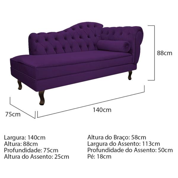 Imagem de Kit Diva Recamier Juliana 140cm Lado Esquerdo e 02 Poltronas Julia Suede Roxo - Amarena Móveis