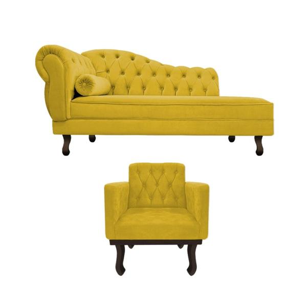 Imagem de Kit Diva Recamier Juliana 160cm Lado Direito e 01 Poltrona Classic Suede Amarelo - Amarena Móveis