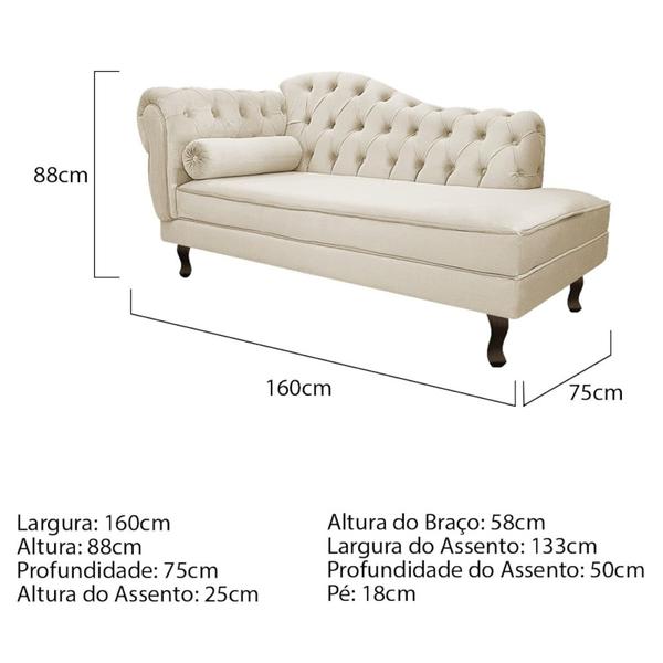 Imagem de Kit Diva Recamier Juliana 160cm Lado Direito e 01 Poltrona Classic Suede Bege - Amarena Móveis