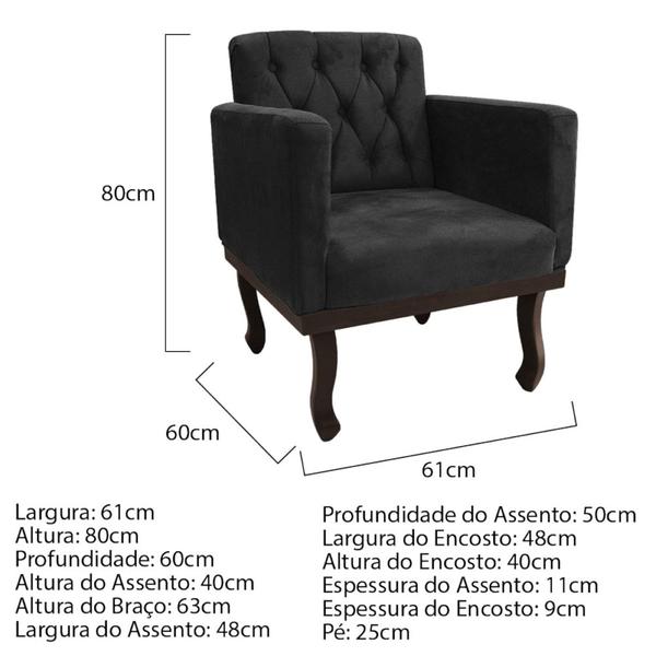 Imagem de Kit Diva Recamier Juliana 160cm Lado Direito e 01 Poltrona Classic Suede Preto - Amarena Móveis