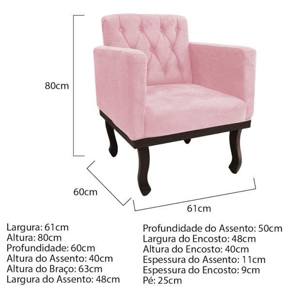 Imagem de Kit Diva Recamier Juliana 160cm Lado Direito e 02 Poltronas Classic Suede Rosa Bebê - Amarena Móveis