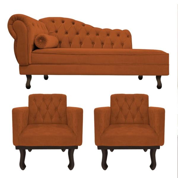 Imagem de Kit Diva Recamier Juliana 160cm Lado Direito e 02 Poltronas Classic Suede Terracota - Amarena Móveis