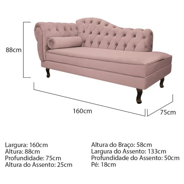 Imagem de Kit Diva Recamier Juliana 160cm Lado Direito e 02 Poltronas Julia Linho Rosê - Amarena Móveis