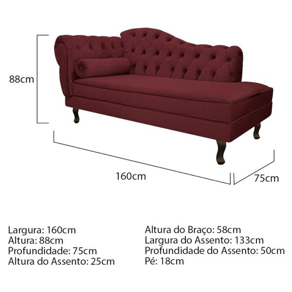 Imagem de Kit Diva Recamier Juliana 160cm Lado Direito e 02 Poltronas Julia Suede Bordô - Amarena Móveis