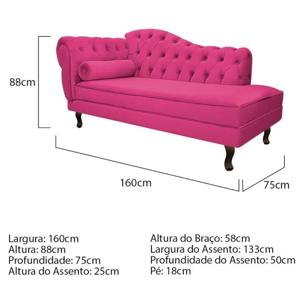 Imagem de Kit Diva Recamier Juliana 160cm Lado Direito e 02 Poltronas Julia Suede Pink - Amarena Móveis