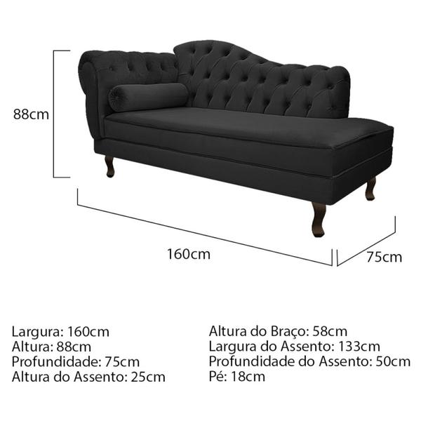 Imagem de Kit Diva Recamier Juliana 160cm Lado Direito e 02 Poltronas Julia Suede Preto - Amarena Móveis