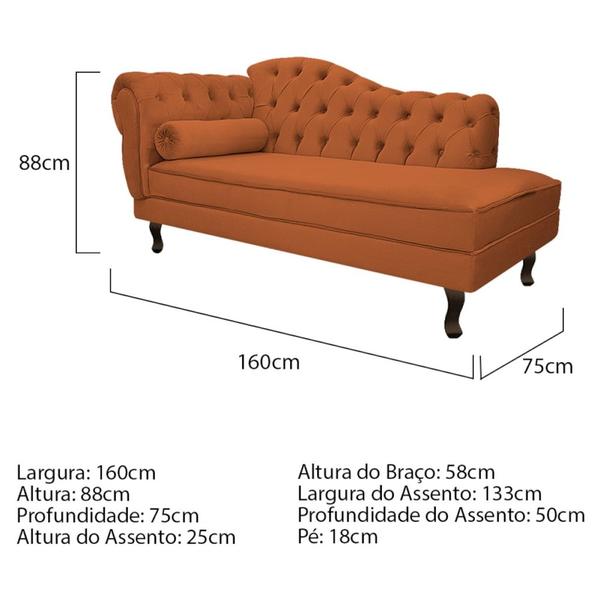 Imagem de Kit Diva Recamier Juliana 160cm Lado Direito e 02 Poltronas Julia Suede Terracota - Amarena Móveis