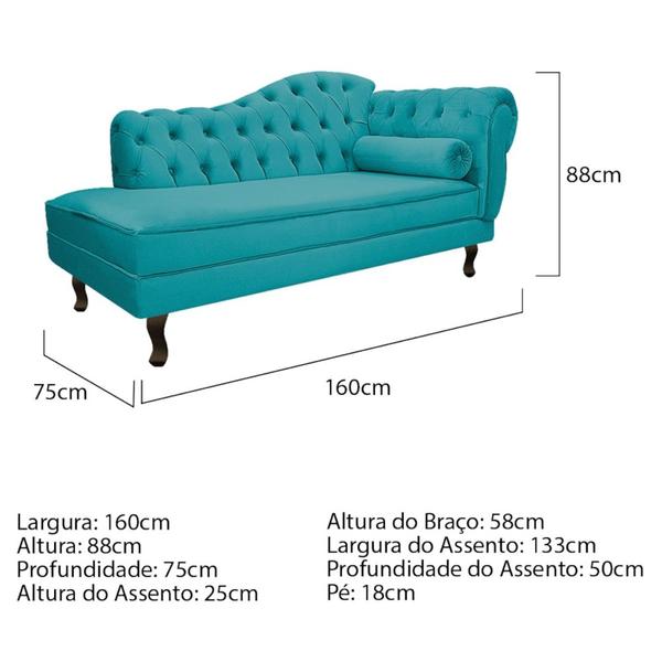 Imagem de Kit Diva Recamier Juliana 160cm Lado Esquerdo e 01 Poltrona Classic Suede Azul Turquesa - Amarena Móveis