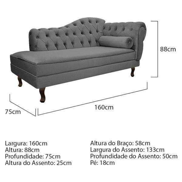 Imagem de Kit Diva Recamier Juliana 160cm Lado Esquerdo e 02 Poltronas Julia Linho Cinza Escuro - Amarena Móveis