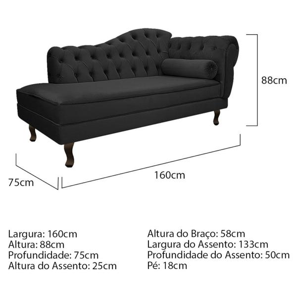 Imagem de Kit Diva Recamier Juliana 160cm Lado Esquerdo e 02 Poltronas Julia Suede Preto - Amarena Móveis