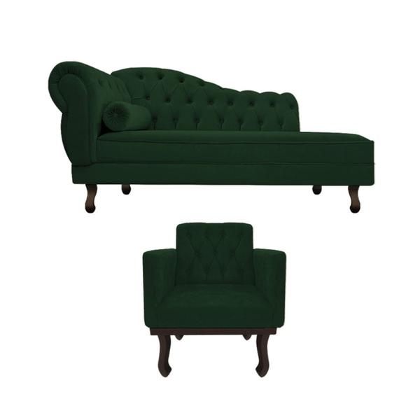 Imagem de Kit Diva Recamier Juliana 185cm Lado Direito e 01 Poltrona Classic Suede Verde - Amarena Móveis