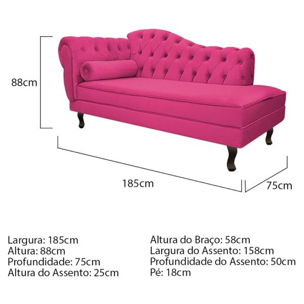 Imagem de Kit Diva Recamier Juliana 185cm Lado Direito e 02 Poltronas Julia Suede Pink - Amarena Móveis