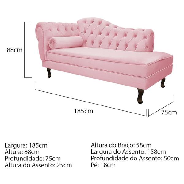 Imagem de Kit Diva Recamier Juliana 185cm Lado Direito e 02 Poltronas Julia Suede Rosa bebê - Amarena Móveis