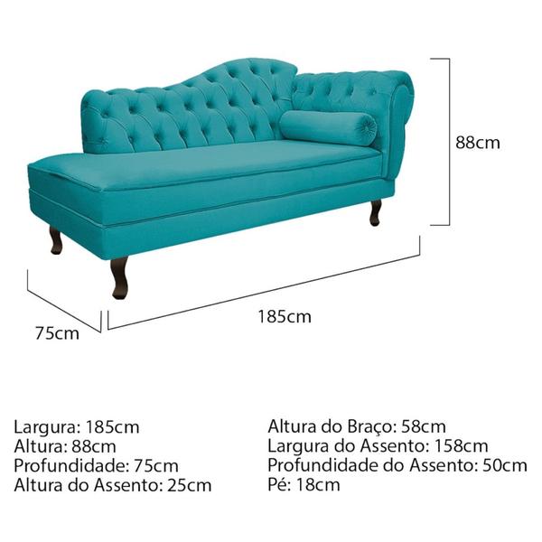 Imagem de Kit Diva Recamier Juliana 185cm Lado Esquerdo e 01 Poltrona Classic Suede Azul Turquesa - Amarena Móveis