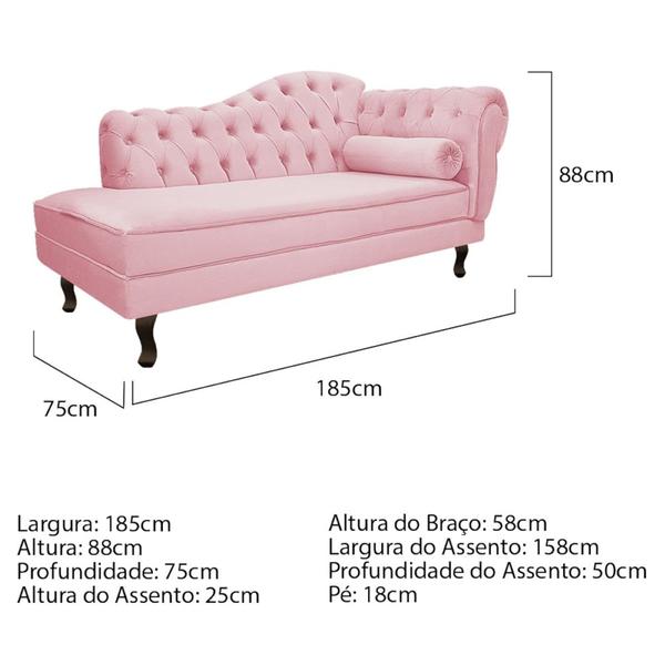 Imagem de Kit Diva Recamier Juliana 185cm Lado Esquerdo e 02 Poltronas Classic Suede Rosa Bebê - Amarena Móveis