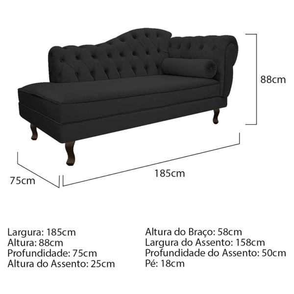 Imagem de Kit Diva Recamier Juliana 185cm Lado Esquerdo e 02 Poltronas Julia Corano Preto - Amarena Móveis