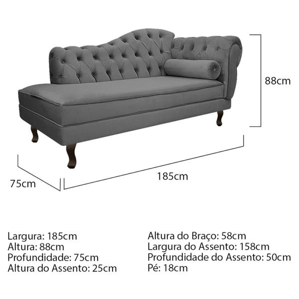 Imagem de Kit Diva Recamier Juliana 185cm Lado Esquerdo e 02 Poltronas Julia Linho Cinza Escuro - Amarena Móveis