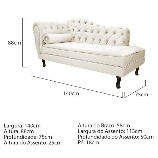 Imagem de Kit Diva Recamier Juliana140cm Lado Direito e 02 Poltronas Classic Corano Bege - Amarena Móveis