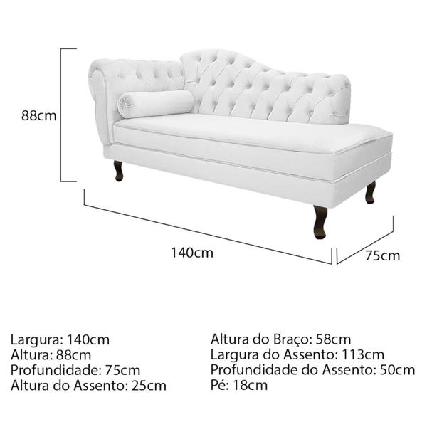 Imagem de Kit Diva Recamier Juliana140cm Lado Direito e 02 Poltronas Classic Corano Branco - Amarena Móveis