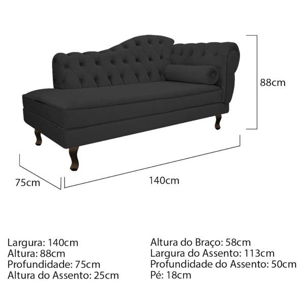 Imagem de Kit Diva Recamier Juliana140cm Lado Esquerdo e 02 Poltronas Classic Corano Preto - Amarena Móveis