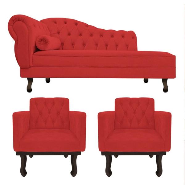 Imagem de Kit Diva Recamier Juliana185cm Lado Direito e 02 Poltronas Classic Corano Vermelho - Amarena Móveis