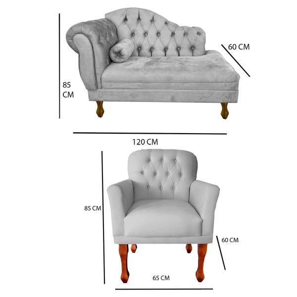 Imagem de Kit Divã Recamier Sofá Imperial 120 Cm + 2 Poltronas Suede