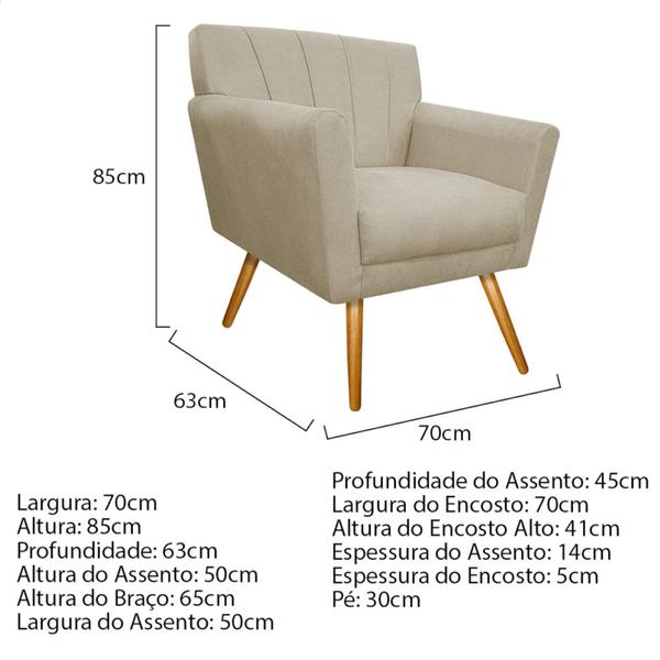 Imagem de Kit Diva Recamier Vanessa 140cm Lado Direito e 02 Poltronas Laura Linho Bege - Amarena Móveis